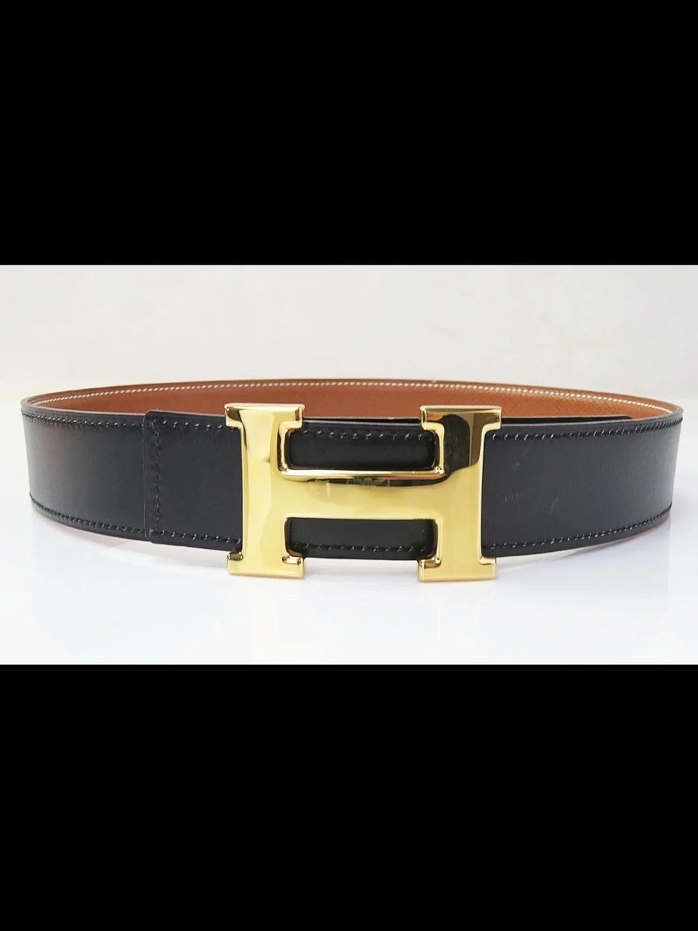 Hermes Reversible Leather Belt in Black and Tan with Gold H Buckle